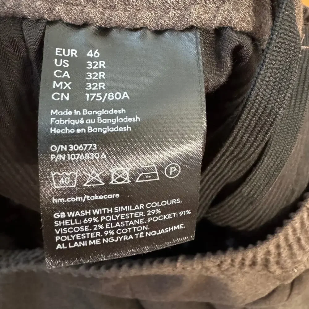 H&M Brown Relaxed Fit Trousers Size 32R Adjustable Elastic Waist 32x30 Stretch